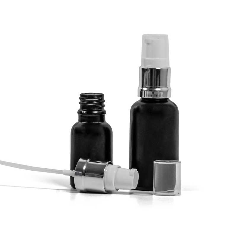 Theglass bottle, the so-called vial, is made of thick glass in black matt finish. It is used for storing liquids, which, thanks to its colour, it effectively pr