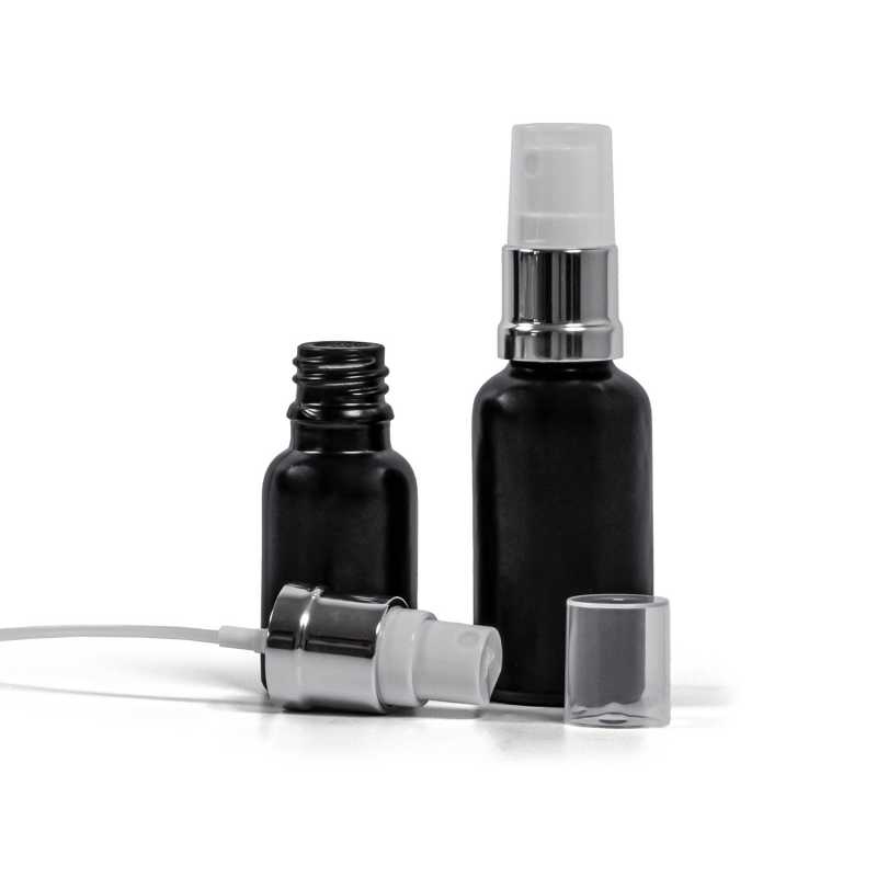 Theglass bottle, the so-called vial, is made of thick glass in black matt finish. It is used for storing liquids, which, thanks to its colour, it effectively pr