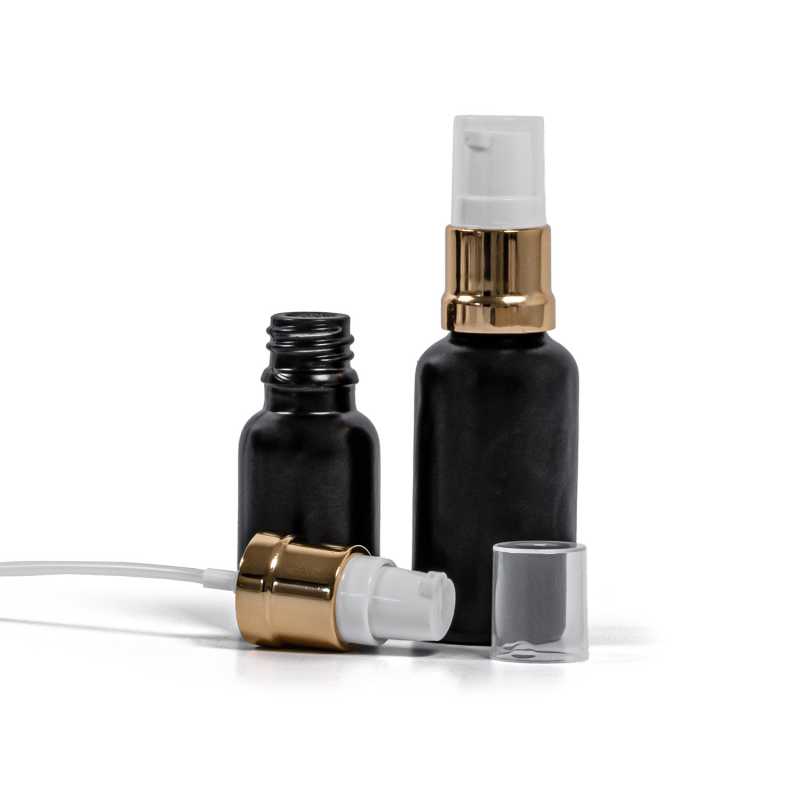 Theglass bottle, the so-called vial, is made of thick glass in black matt finish. It is used for storing liquids, which, thanks to its colour, it effectively pr