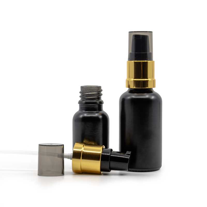 Theglass bottle, the so-called vial, is made of thick glass in black matt finish. It is used for storing liquids, which, thanks to its colour, it effectively pr