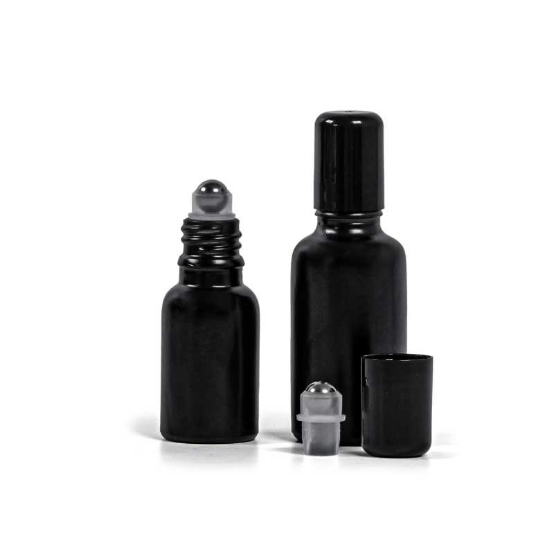 Theglass bottle, the so-called vial, is made of thick glass in black matt finish. It is used for storing liquids, which, thanks to its colour, it effectively pr