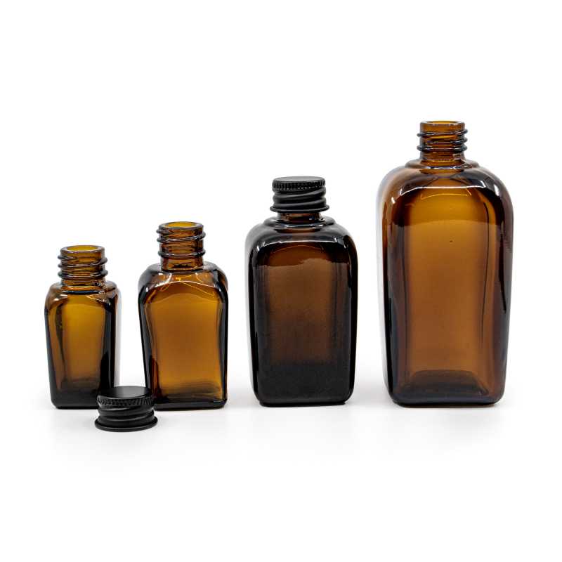 The square glass bottle, called the vial, is made of thick glass of dark brown colour. It is used for storing liquids, which, thanks to its colour, it effective