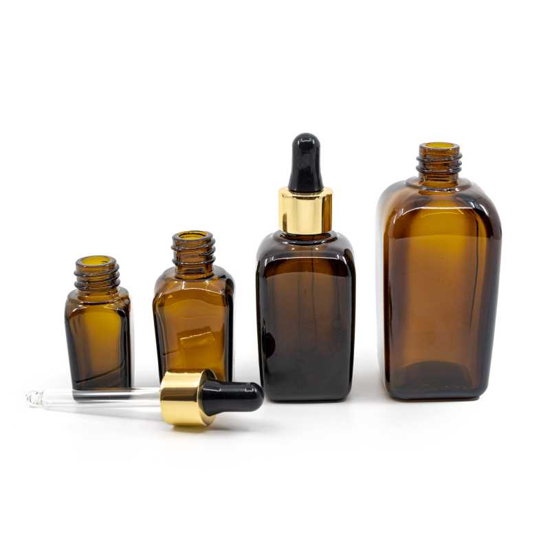 The square glass bottle, called the vial, is made of thick glass of dark brown colour. It is used for storing liquids, which, thanks to its colour, it effective