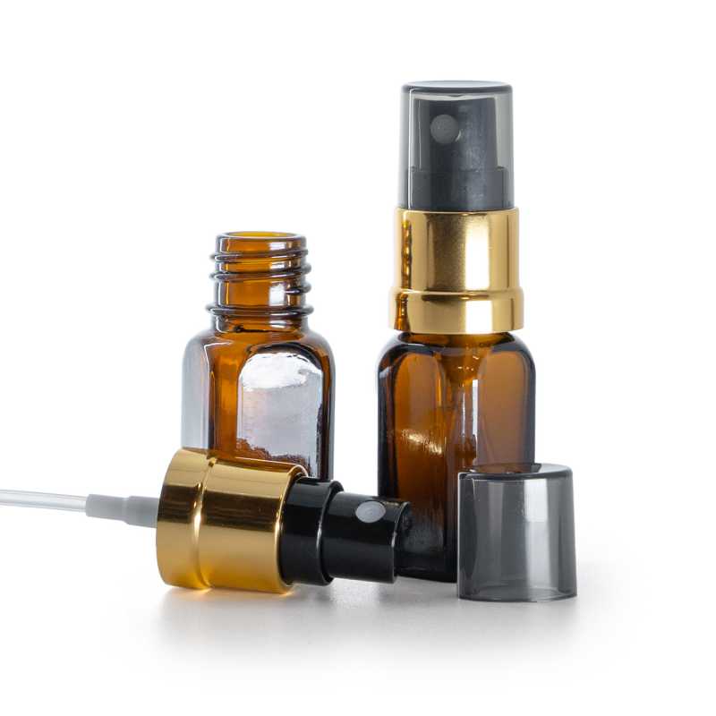 Amber Glass Angular Bottle, Glossy Gold Black Spray, Smoky Overcap, 10 ml