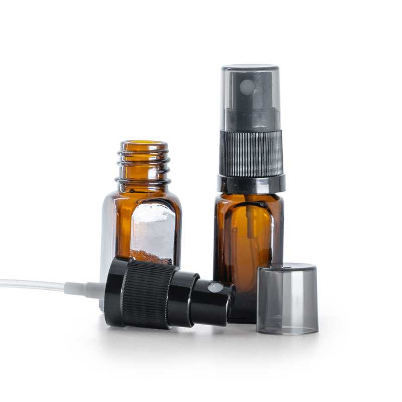 Glass Square Bottle, Black Fine Mist Sprayer, Smoky Overcap, 10 ml