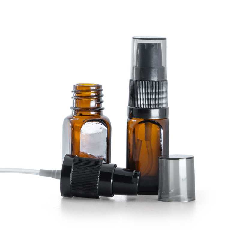 Glass Square Bottle, Black Lotion Pump with Smoky Overcap, 10 ml