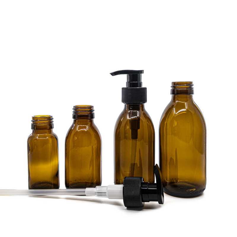 Theglass bottle, called vial, with a volume of 100 ml, is made of thick glass of dark brown colour. It is used for storing liquids, which thanks to its colour i