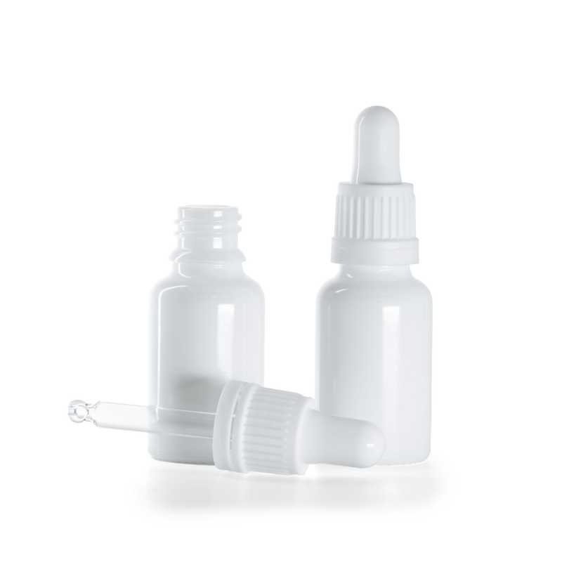 White Glass Bottle, White Dropper, 15 ml