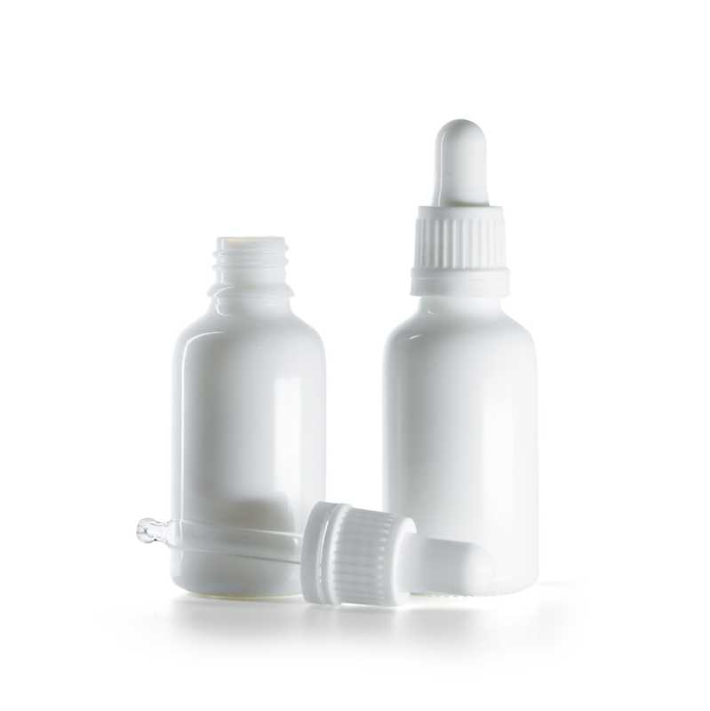White Glass Bottle, White Dropper, 30 ml