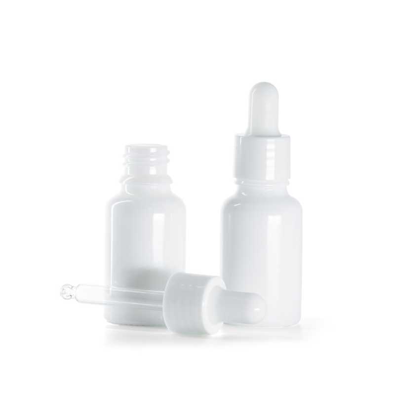 White Glass Bottle, Glossy White Dropper, 15 ml