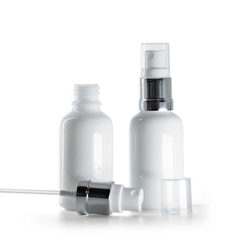 White Glass Bottle, Glossy Silver White Spray, 30 ml