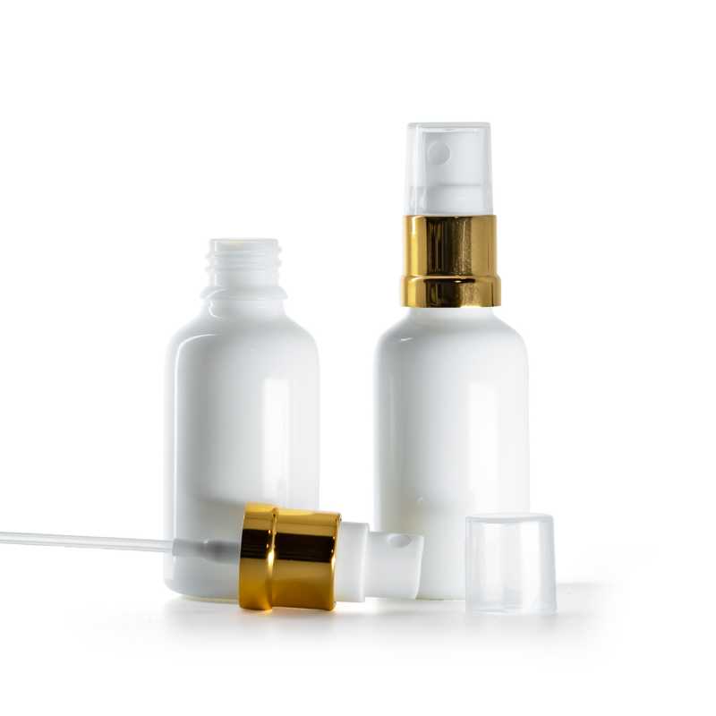 White Glass Bottle, Glossy Gold White Spray, 30 ml