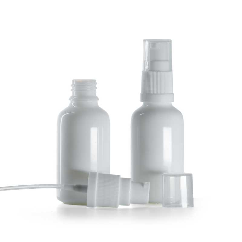 White Glass Bottle, White Pump, 30 ml