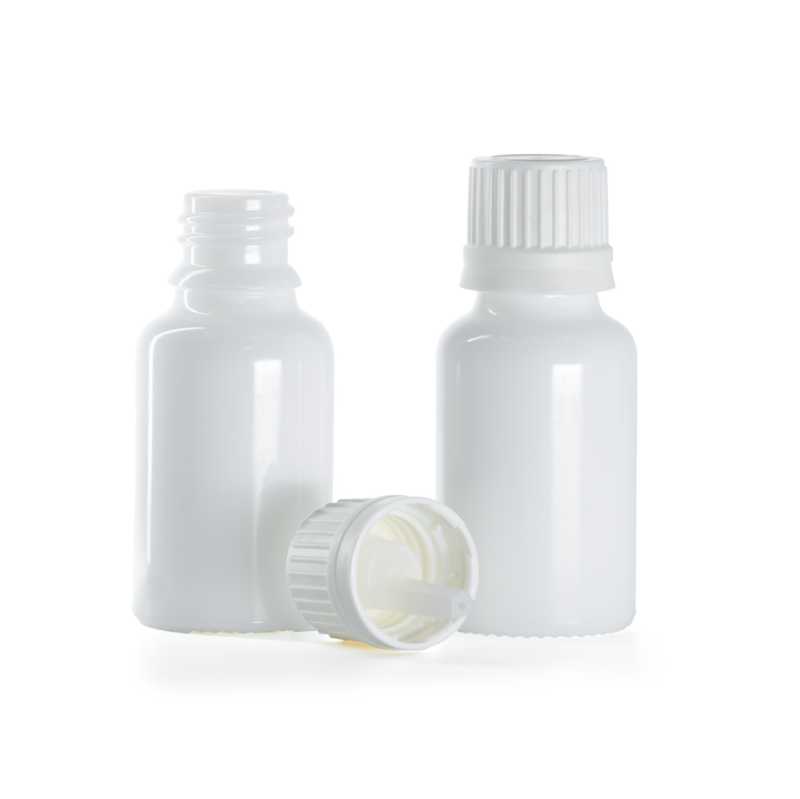 White Glass Bottle, White Tamper Evident Cap & Dropper, 15 ml