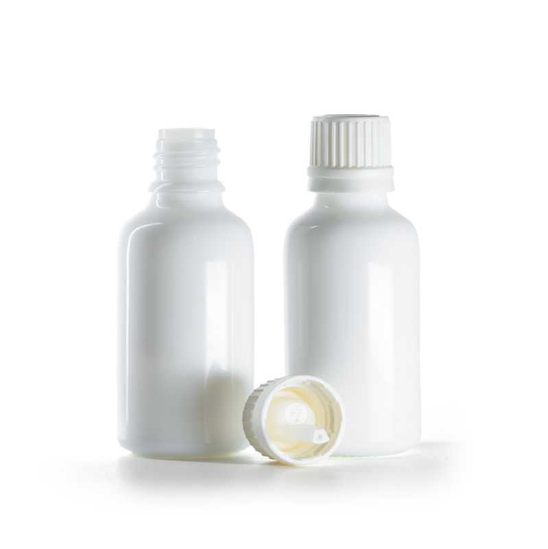 White Glass Bottle, White Tamper Evident Cap & Dropper, 30 ml