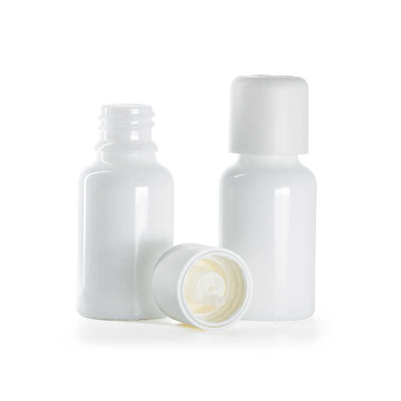 White Glass Bottle, White Safety Cap & Dropper, 15 ml