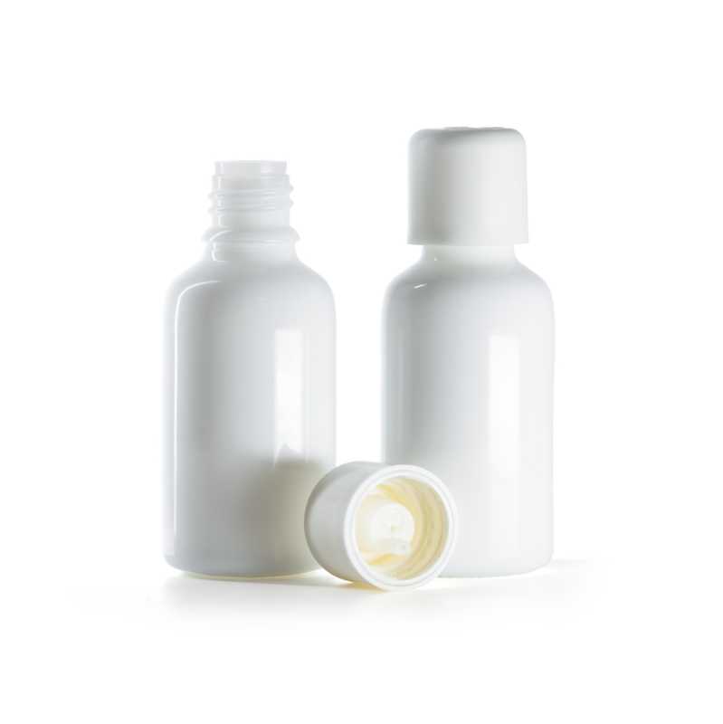 White Glass Bottle, White Safety Cap & Dropper, 30 ml