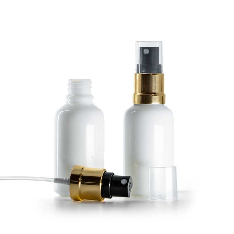 White Glass Bottle, Glossy Gold Black Spray, 30 ml