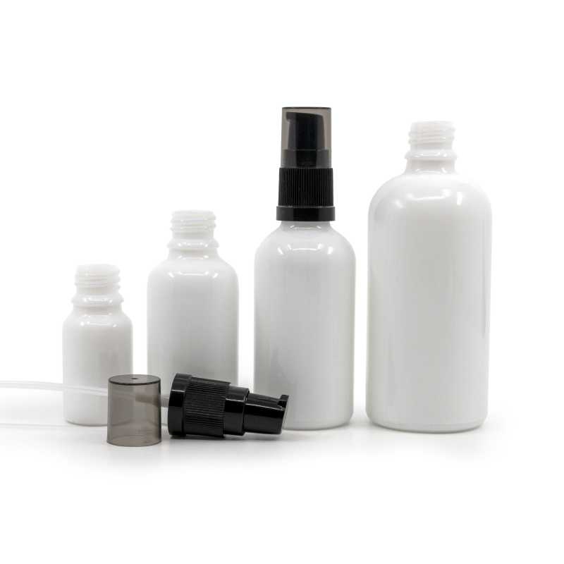 The white glass bottle, the so-called vial, is made of thick glass. It is used for storing liquids.Volume: 100 mlBottle height: 112 mmBottle diameter: 44,5 mmDi