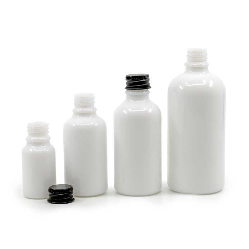 The white glass bottle, the so-called vial, is made of thick glass. It is used for storing liquids.Volume: 100 mlBottle height: 112 mmBottle diameter: 44,5 mmDi