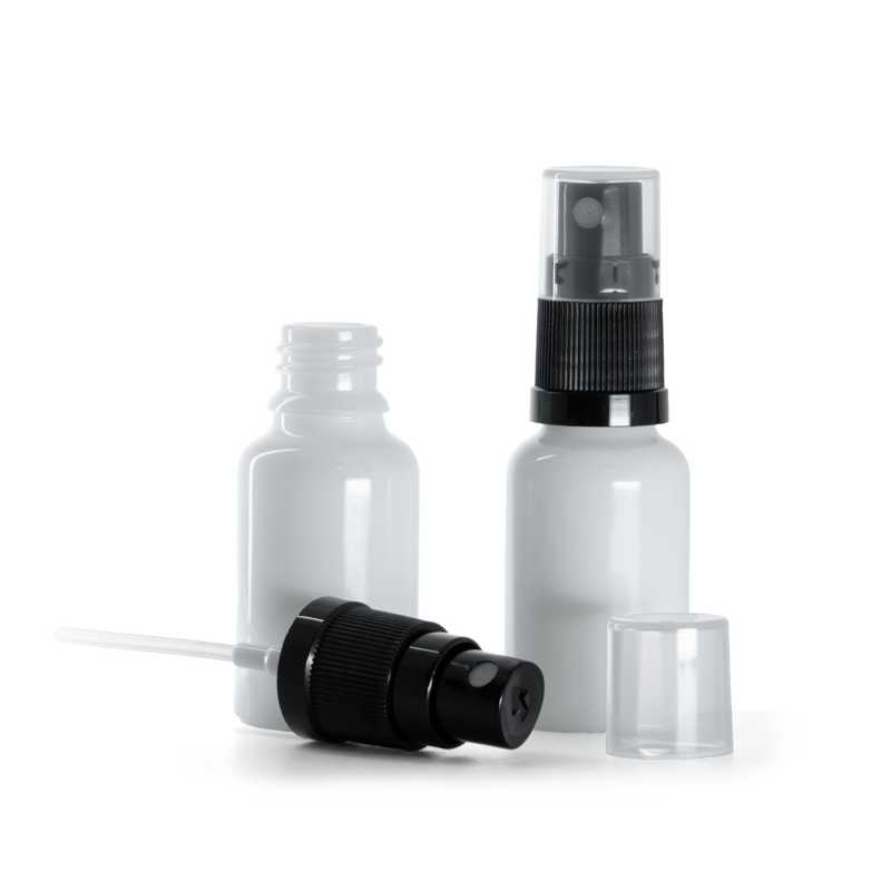 White Glass Bottle, Black Spray, 15 ml