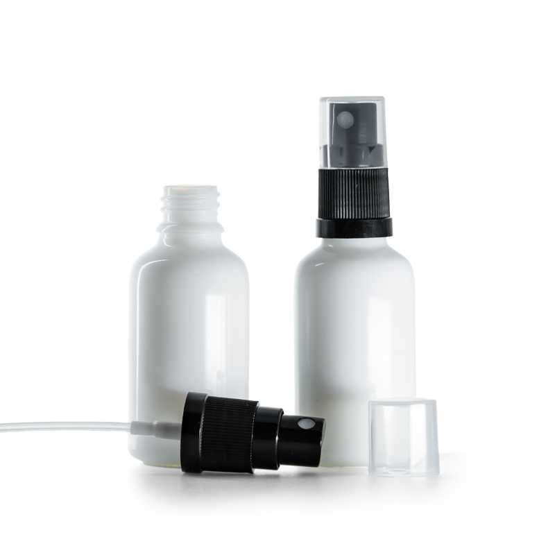 White Glass Bottle, Black Spray, 30 ml