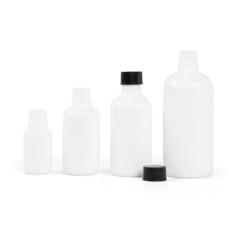 The white glass bottle, the so-called vial, is made of thick glass. It is used for storing liquids.Volume: 100 mlBottle height: 112 mmBottle diameter: 44,5 mmDi