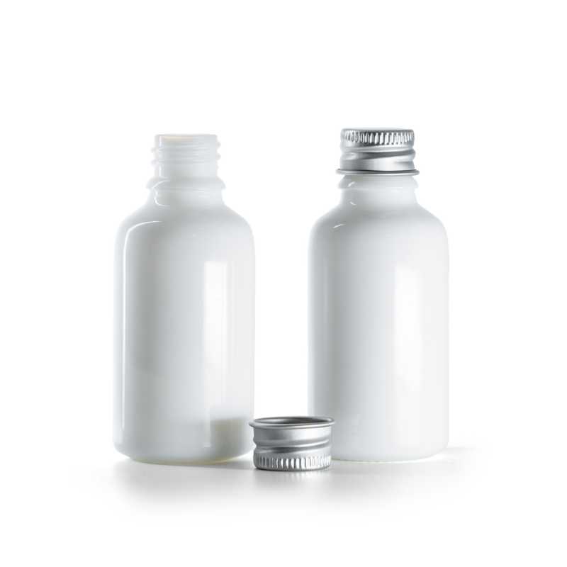 White Glass Bottle, Silver Aluminium Cap, 30 ml