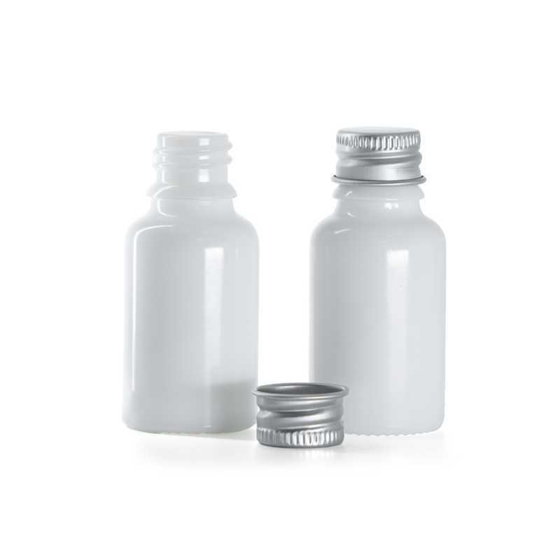 White Glass Bottle, Silver Aluminium Cap, 15 ml