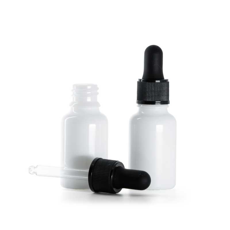 White Glass Bottle, Matte Black Dropper, 15 ml