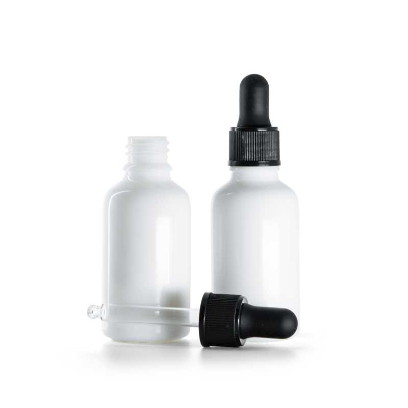 White Glass Bottle, Matte Black Dropper, 30 ml
