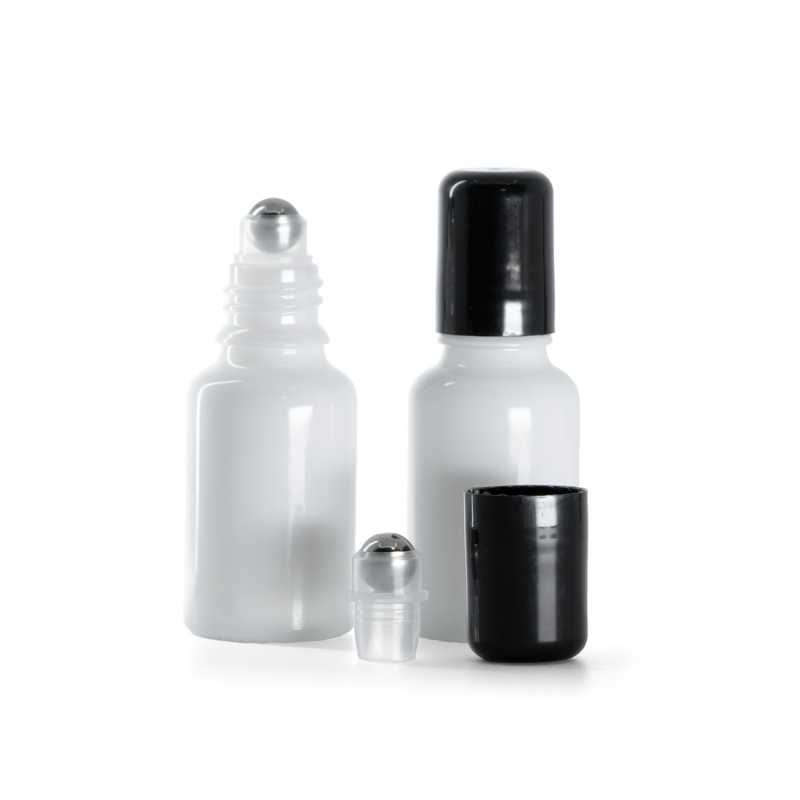 White Glass Bottle with Roll-On, 15 ml