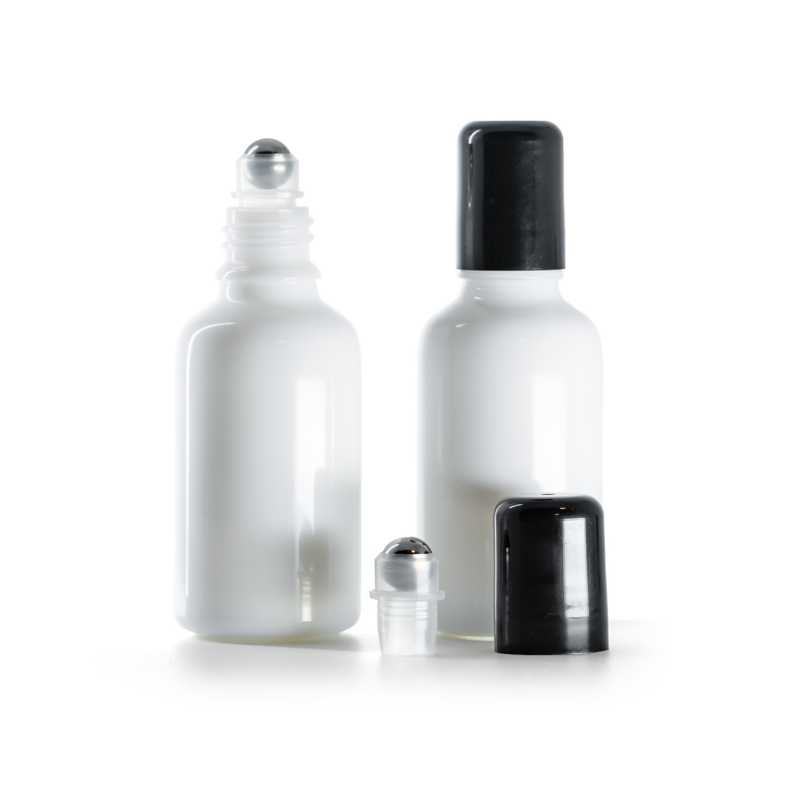 White Glass Bottle with Roll-On, 30 ml 