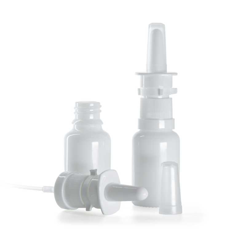 White Glass Bottle, White Nasal Spray, 15 ml
