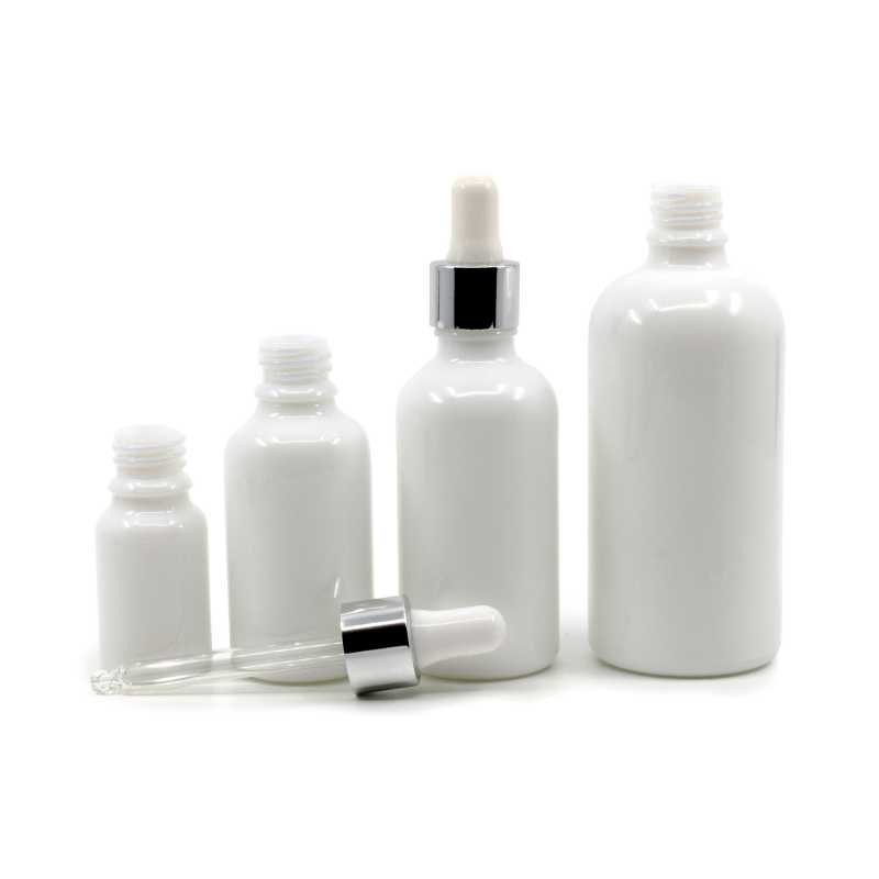 The white glass bottle, the so-called vial, is made of thick glass. It is used for storing liquids.Volume: 100 mlBottle height: 112 mmBottle diameter: 44,5 mmDi