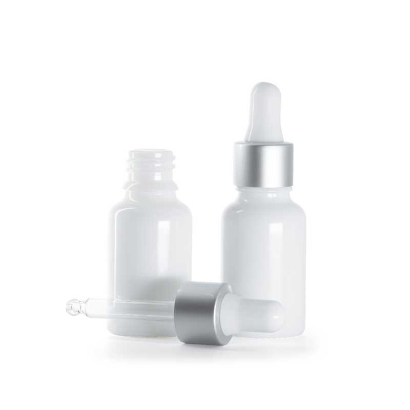 White Glass Bottle, Matte Silver White Dropper, 15 ml