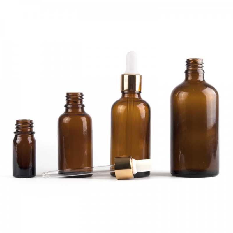 Amber Glass Bottle, Golden White Dropper, 5 ml