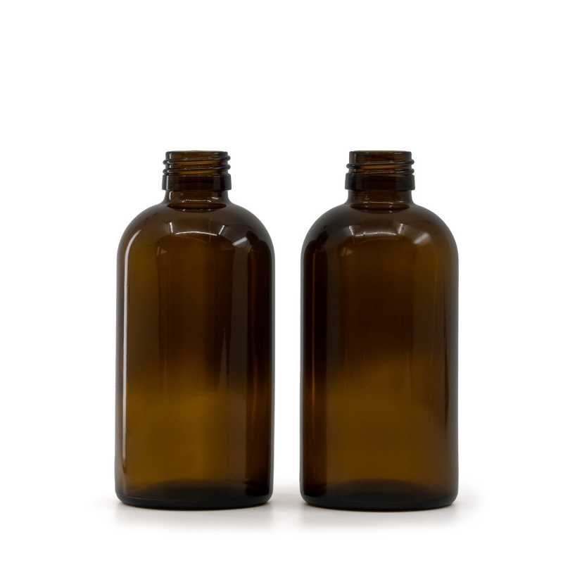 Amber Boston Round Sirup Glass Bottle, PP28S, 250 ml, 39 pieces