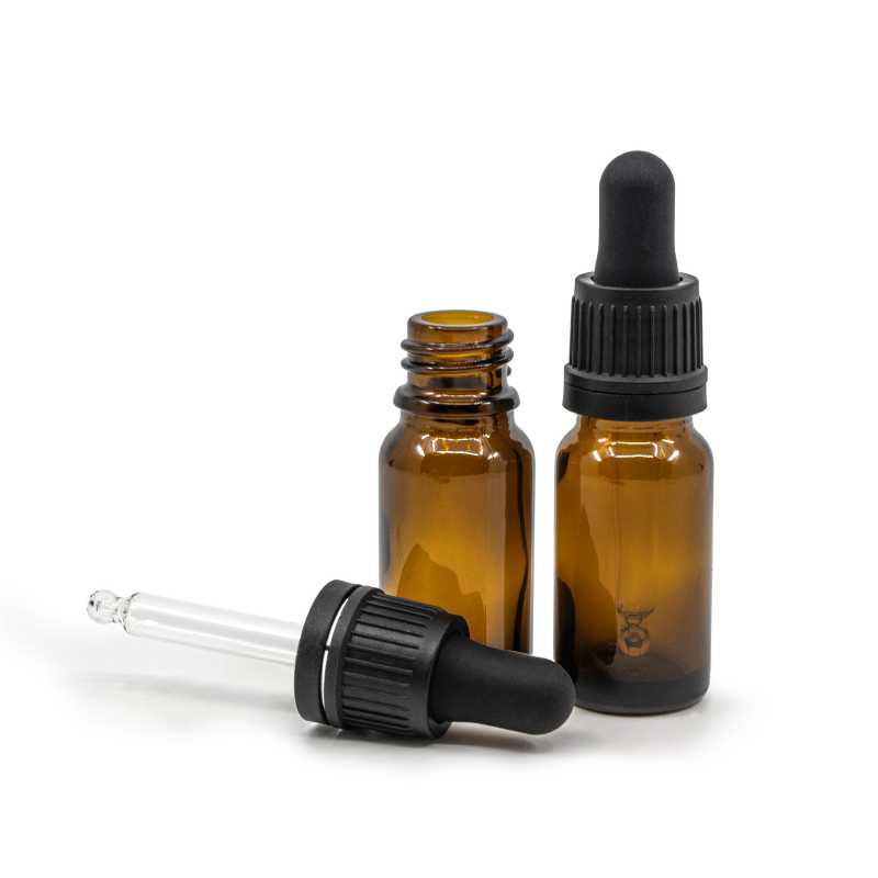 Amber Glass Bottle, Black Tamper Evident Dropper, 10 ml