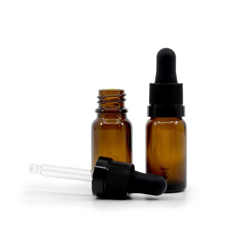 Amber Glass Bottle, Matte Black Dropper With Shiny Strip, 10 ml