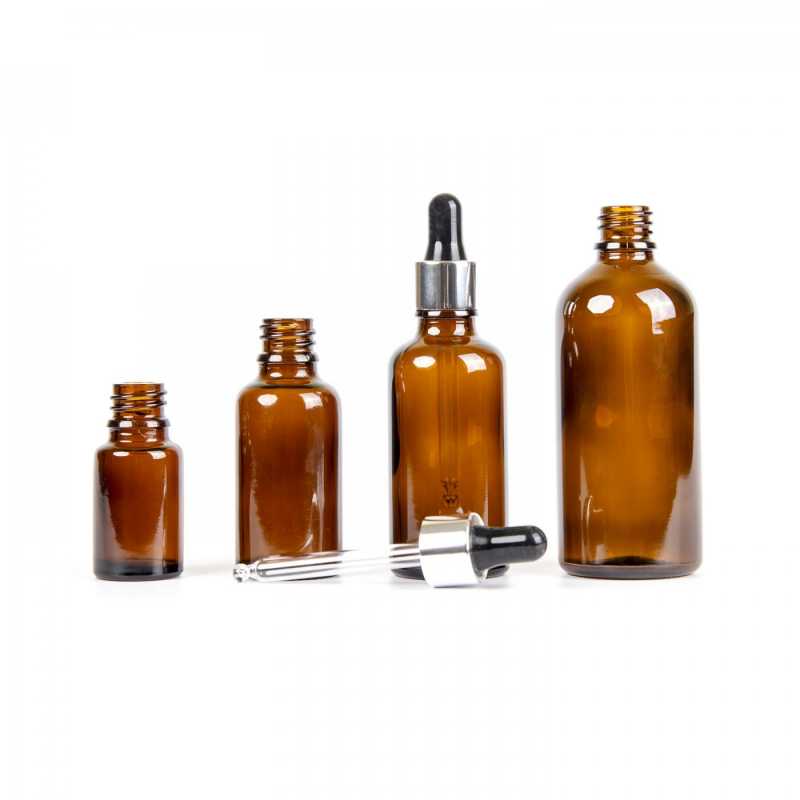 The glass bottle, the so-called vial, is made of thick, dark brown glass. It is used for storing liquids, which, thanks to its colour, it effectively protects f
