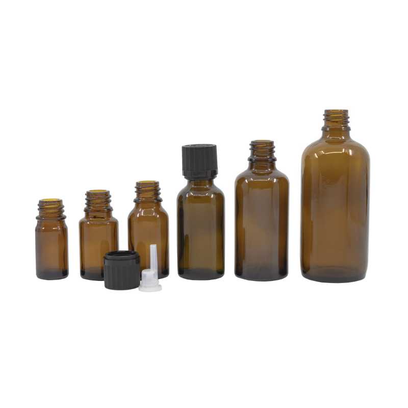 Amber Glass Bottle, Black Safety Cap & Dropper 5 ml