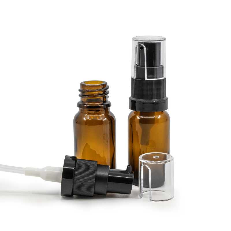 Amber Glass Bottle, Oil Pump, 10 ml