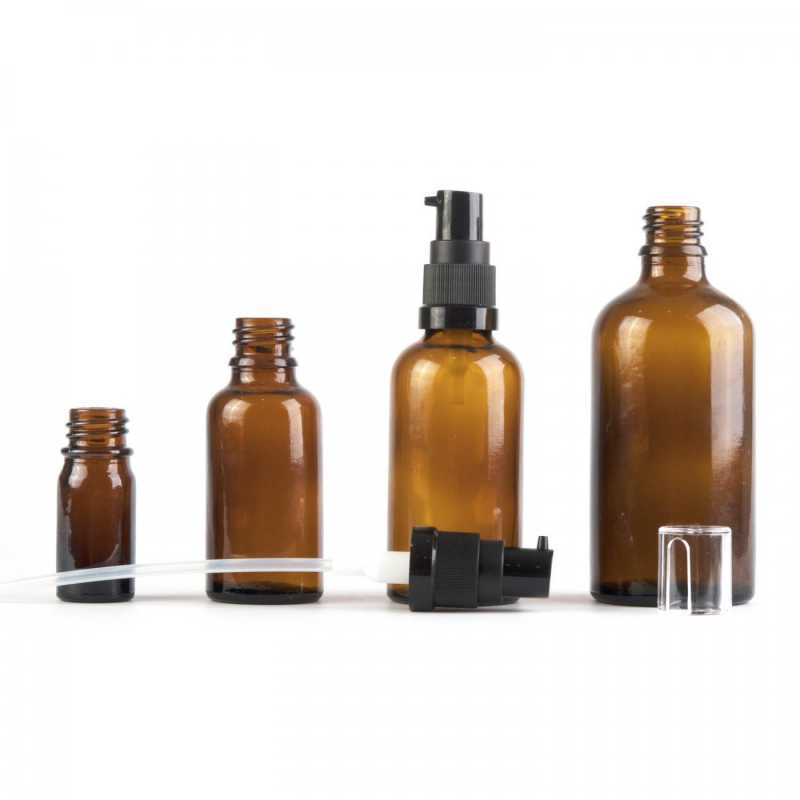 The glass bottle, the so-called vial, is made of thick, dark brown glass. It is used for storing liquids, which, thanks to its colour, it effectively protects f