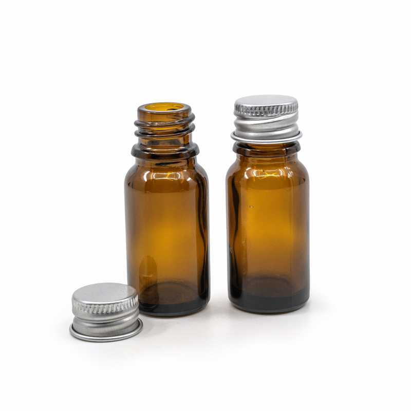 Amber Glass Bottle, Silver Aluminium Cap, 10 ml