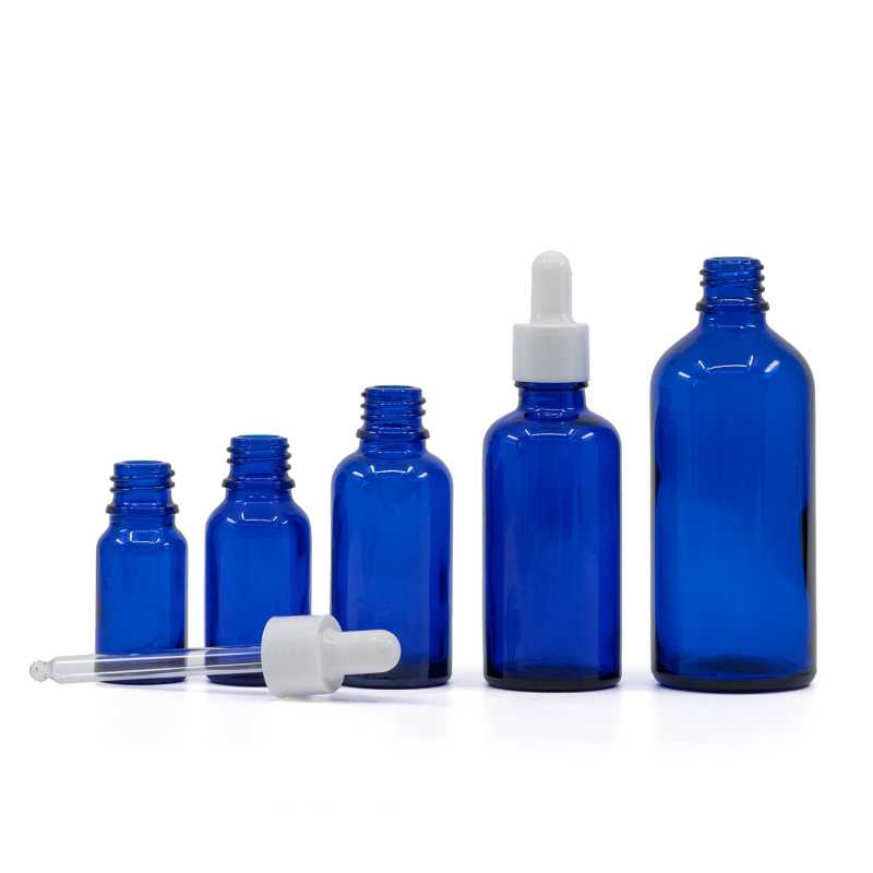 Blue Glass Bottle, Glossy White Dropper, 5 ml