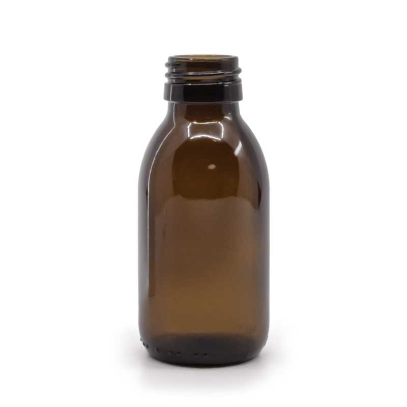 Amber Round Sirup Glass Bottle, PP28S, 100 ml