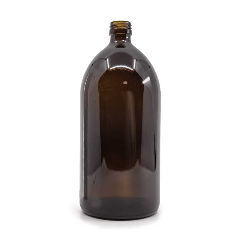 Amber Round Sirup Glass Bottle, PP28S, 1000 ml