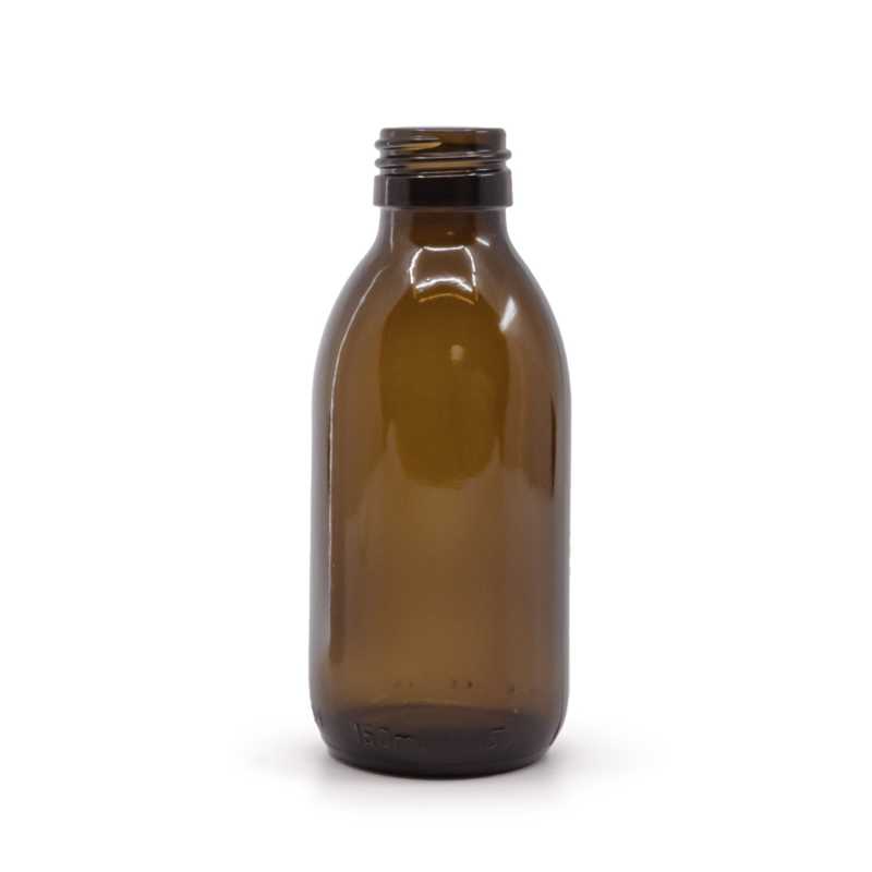 Amber Round Sirup Glass Bottle, PP28S, 150 ml