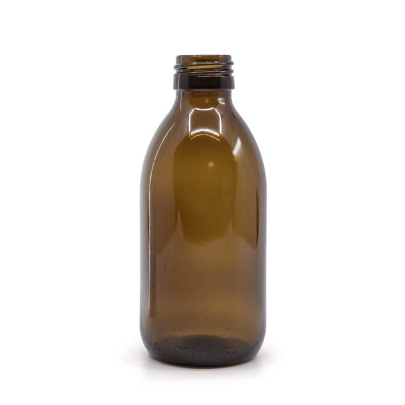 Amber Round Sirup Glass Bottle, PP28S, 200 ml